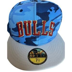 59FIFTY Chicago Bulls  Embroidered Blue Camo Fitted Hat Size 7 5/8